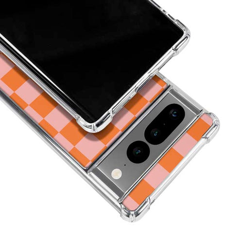 Orange Checkered Google Pixel 7 Pro Clear Case